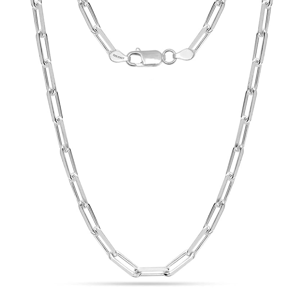 LeCalla 925 Sterling Silver Italian 4.5 MM Diamond-Cut PaperClip Link Chain Necklace for Women 20 Inches