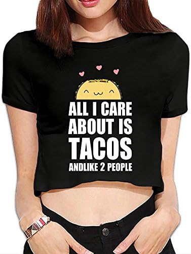 XiaoHY All I Care About Is Tacos Women Sexy Bare Midriff Crop Top Dew Navel Tshirt S Black