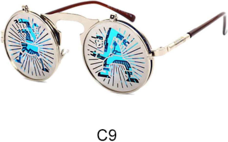 HUYANJING Unique Steampunk Sunglasses Men Women Designer Round Flip Up Sun Glasses Clip Uv400 Vintage Retro Hip Hop Sunglass