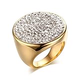 Womens Stainless Steel Huge Domed Round White CZ Rhinestone Crystal Ring,Gold Plated,Size 7
