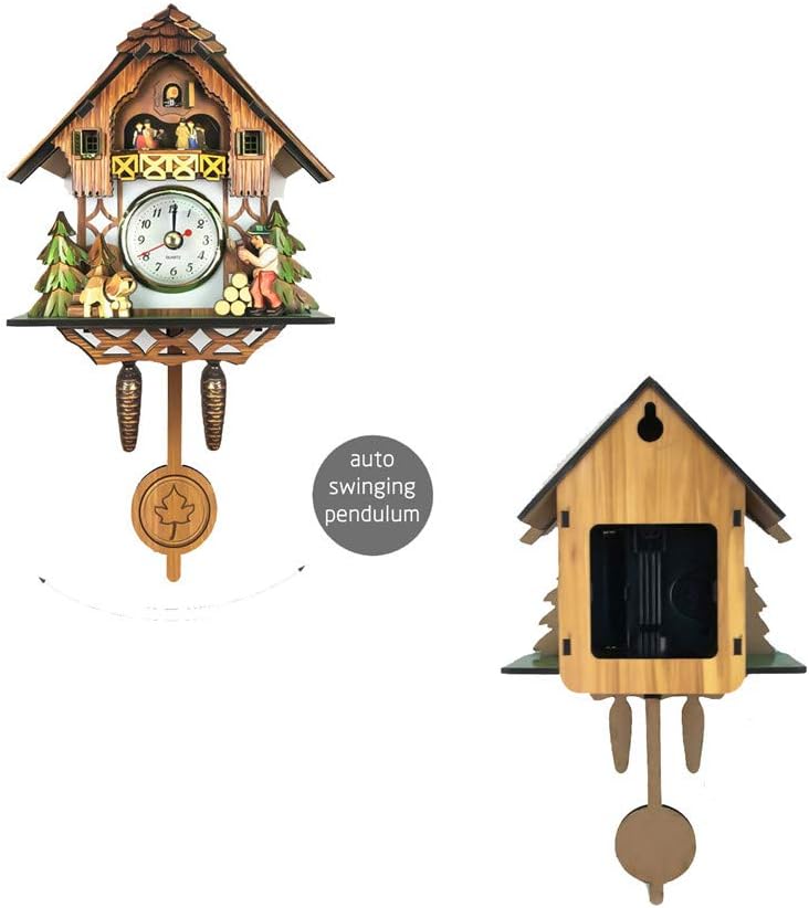 SHDT Wooden Cuckoo Clock,Traditional Chalet Black Forest House Clock