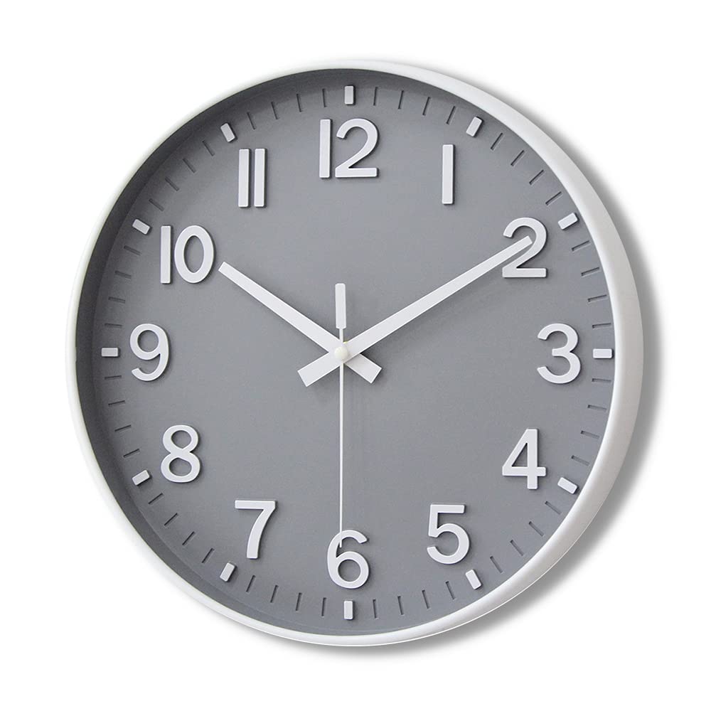 HZDHCLH Wall Clock 12 Inch Silent Non Ticking Clock for Living Room Bedroom Kitchen Office (New-Grey White) — image 1