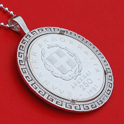 1982 Greece 250 Drachmas XIII European Championship Athens Javelin Throw 90% Silver Coin Solid 925 Sterling Silver Necklace NEW