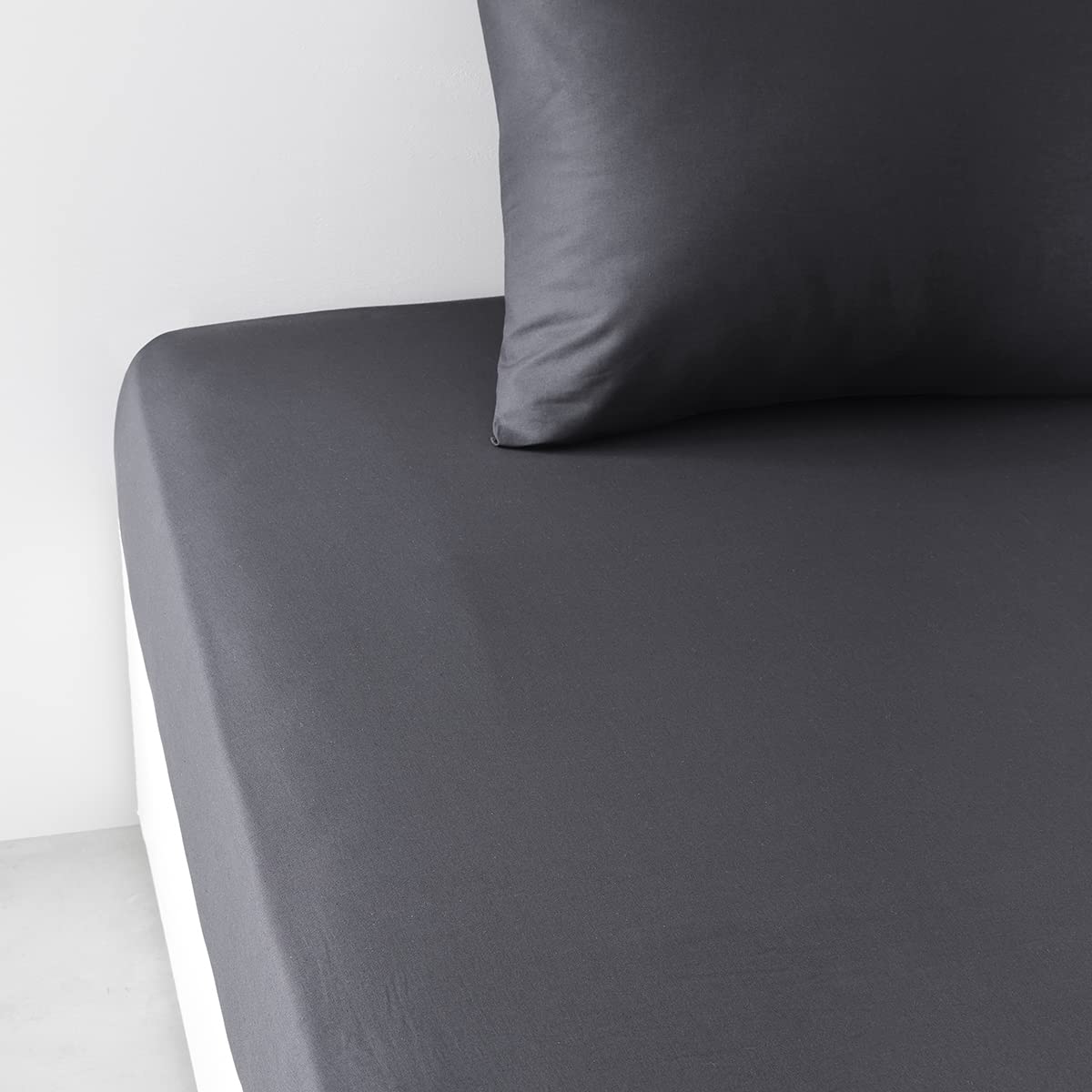 TODAY Essential – Fitted Sheet 90 x 190 cm Single 100% Cotton Plain, Charcoal