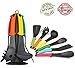 Eladush - Spoon & Pasta Fork,Slotted Spoon, Soup Ladle, Skimmer, Slotted Turner, Non stick 6 piece multi-color kitchen utensils set with hanging holder for cleanliness