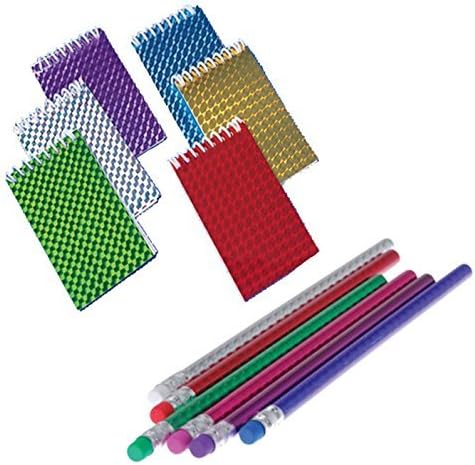 TwiceBooked Hologram Stationary Writing Set - Bundle of 12 Hologram Spiral Notepads and 12 Prism Pencils by TwiceBooked