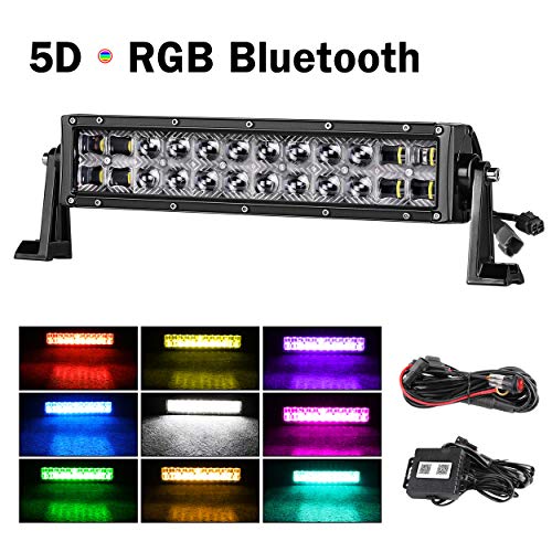 RGB LED Light Bar, SWATOW 4×4 5D 14” CREE LED Work Light Bar Color Changing Light Bar Spot Flood Combo Beam Off Road Driving Light with Wiring Harness