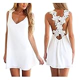 Voinnia Women Sexy Backless Lace Crochet Chiffon Summer Beach Mini Dress