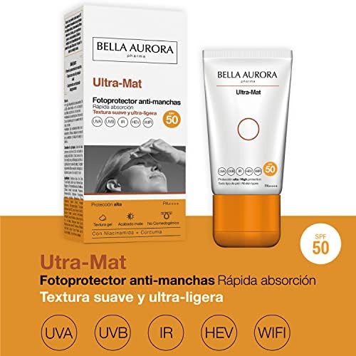 Bella aurora - ultra-mat, anti-manchas textura gel protetor solar facial fps50, proteção solar anti-manchas para pele oleosa