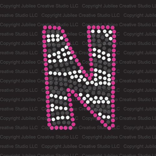 Zebra Letter N Iron On Rhinestone Crystals and Pink Rhinestud T-Shirt Transfer by Jubilee Rhinestones