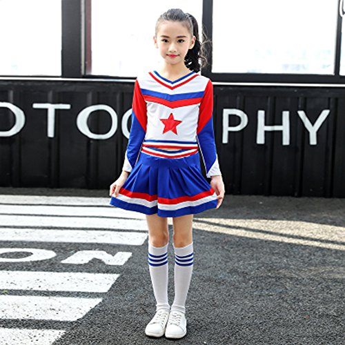Dreamowl Girls Cheerleader Costume Uniform Youth Star Cheerleading Outfit Match Pompoms (6X-7, Long Sleeve)