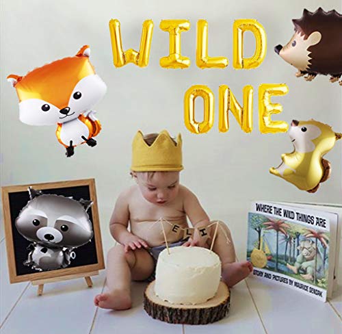 LaVenty Set of 5 Wild One Balloons Woodland Party Supplies Animal Birthday Balloons Woodland Animals Banner Forest Animal Friends Themed Balloons Woodland Animals Baby Shower Birthday Party Decorations - Thumbnail 3