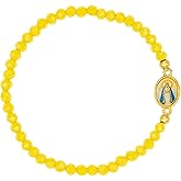 Catholic Town elastic Bracelet with Virgen de la Caridad del Cobre medal and 4mm beads (Available colors: Blue, Brown, Clear, Red, White, Yellow)