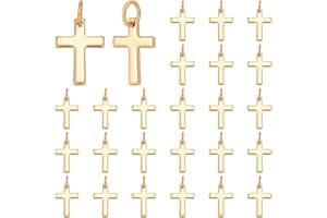 CRAFTYMELODY 20Pcs Brass Golden Cross Charms 18K Gold Plated Cross Charms Crucifix Charm Pendant with Jump Rings for Earring 