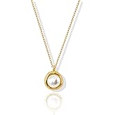 Altitude Boutique Freshwater Cultured Pearl Bezel Pendant Necklace | 14K Gold or Silver-Plated Chain | AAA+ 8mm Natural White Pearl | Minimalist Fashion Jewelry for Women