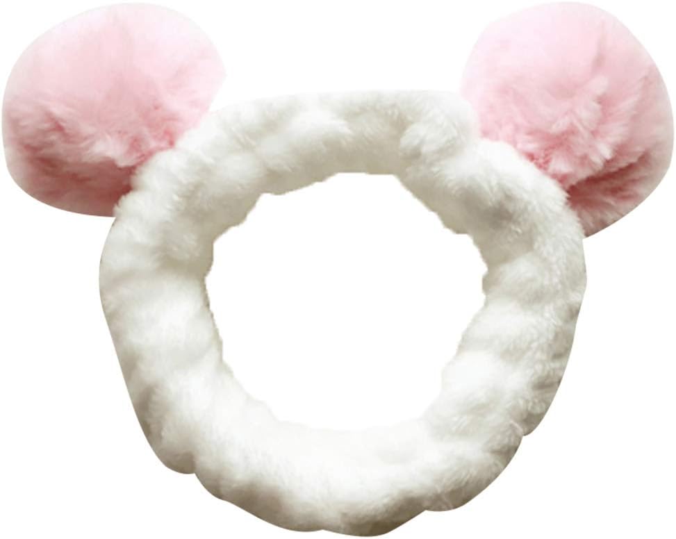 Catnew Lovely Girls Plush 2 Pompoms Soft Hairband Shower Head Band Wrap Headwear Decor headband Earphones headbands for Girls Hair Rope Band Headwrap Pink