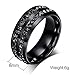 Mens Womens 8MM Titanium Stainless Steel High Polished 18K Gold Plated Channel Set Cubic Zirconia CZ Promise Engagement Band Unisex Gold Wedding Ring Comfort Fit, Size 6-13 (10, Black)