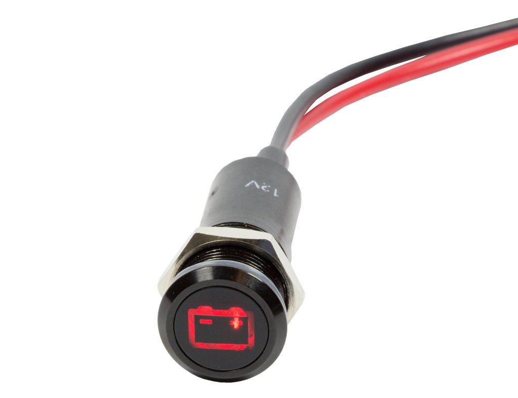 Alpinetech PLB12MS 12mm 1/2" 12V LED Metal Signal Indicator Pilot Dash Light (Battery/Alternator Warning)