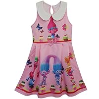 ZHBNN Trolls Doll Cartoon Birthday Party Dress (Pink,130/7-8Y)