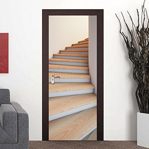 Bedroom Door Wall Stickers, Self-Adhesive Stairs Wallpaper Waterproof Door Mural Wall Arts Decals Decorative (30.3x78.7")