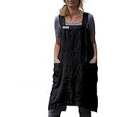 YESDOO Cotton Linen Apron Cross Back Apron for Women with Pockets Pinafore Dress for Baking Cooking