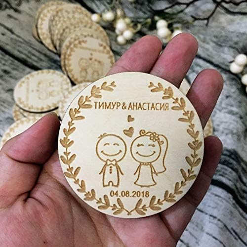 Zereff Customized Wedding Wood Favors, Save The Date Wood Magnets, Engraved Wood Wedding Gifts for Guests Wedding Souvenirs Decoration - (Color: 40pcs)
