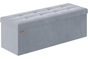 ABHENG Folding Storage Ottoman, Velvet Storage Bench, Footrest, Removable Divider, for Living Room, Bedroom, 15 x 43 x 15 Inches, 660 lb Load Capacity, Dove Gray UASND02G