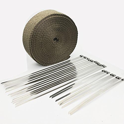 2" x 40' Titanium Exhaust Heat Wrap Roll for Motorcycle Fiberglass Heat Shield Tape +23 Stainless Ties Kit