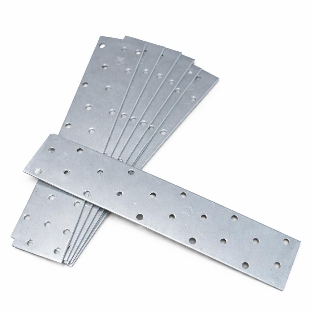 Pack of 10pcs Flat Connecting Joining Plates Repair Connector Mending Galvanised Z275 Brace Bracket Perforated Metal Steel Sheet Timber Wood Fixing Heavy Duty (200 x 40 x 2mm) 8" x 1.5" โ image 1