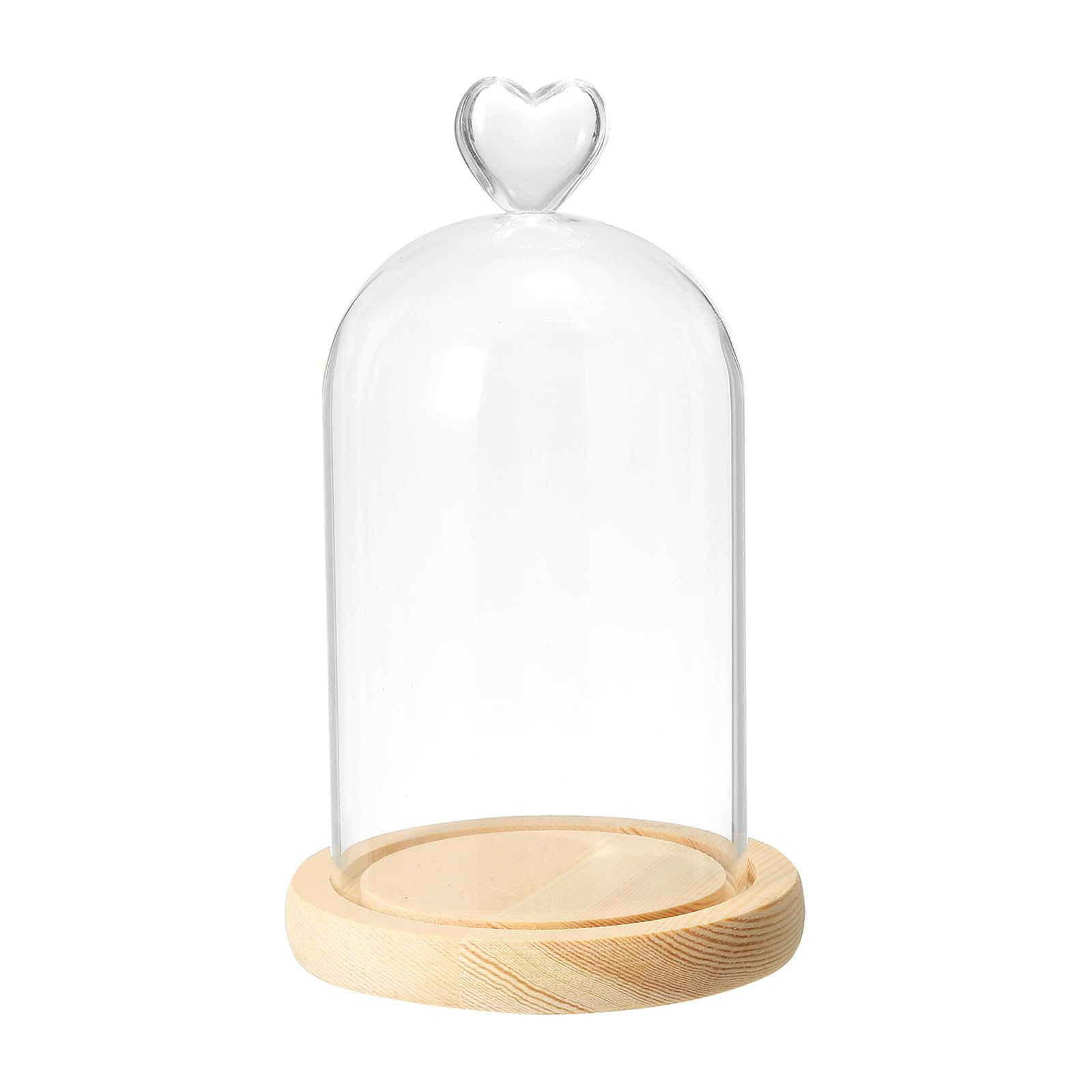 PATIKIL 5.9"x3.5" Glass Dome Cloche, Clear Glass Bell Jar Display Case Tabletop Centerpiece with Wooden Base for Plants Home Decor, Natural