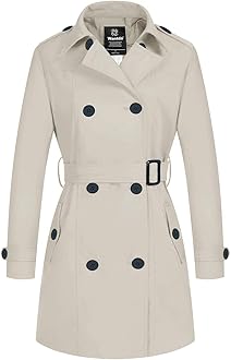 wantdoWomen's Waterproof Trench Coat Classic Lapel Outerwear Coat with Belt