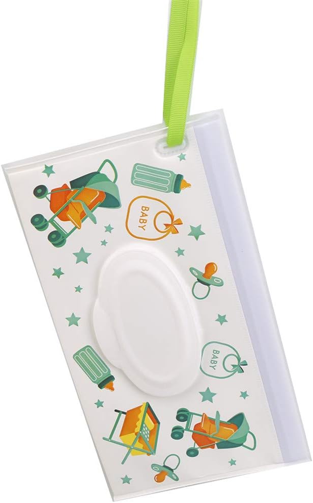 JIFNCR Wipes Carrying Case Cartoon Pattern Wipes Container Travel Portable Eco-friendly Wet Wipes Bag Clamshell Cosmetic Pouch,Baby Carriage