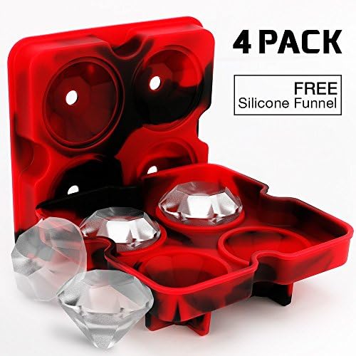 4 Pack Diamond-Shaped Silicone Ice Cube Trays with Lids, Bella Vino BPA-Free Stackable Easy Release Ice Molds Multifunctional Storage Containers for Ice, Whiskey, Candy and Chocolate (Red&amp;Black-4Pack)