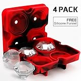 4 Pack Diamond-Shaped Silicone Ice Cube Trays with Lids, Bella Vino BPA-Free Stackable Easy Release Ice Molds Multifunctional Storage Containers for Ice, Whiskey, Candy and Chocolate (Red&Black)