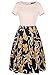 oxiuly Women's Elegant Floral Flare Knee Length Vintage Dress Evening Dinner Party Casual Swing Dresses with Pockets OX336 (M, Beige)