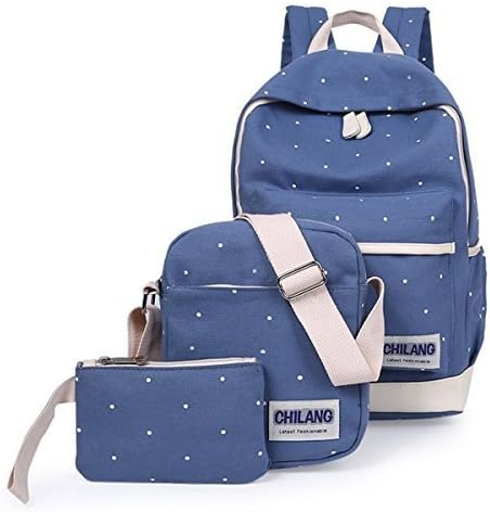 Aseun New Preppy Style Three Piece Wave Canvas Students Backpack Women Backpack Travel Bags