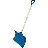 Farm-TUFF Heavy Duty Multi-Purpose Shovel - Snow, Barn, Grain, Industrial Use - Large Non-Stick Blade &amp; Ash Hardwood D-Grip Handle - Durable &amp; Lightweight Utility Scoop - Blue, 21.8in