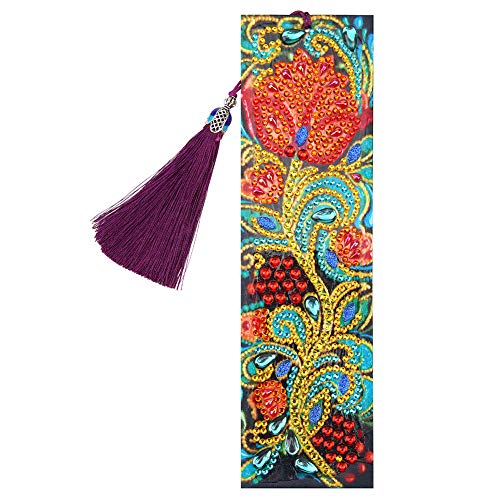 DIY Beaded Bookmarks with 5D Diamond Painting Christmas Gifts Flower Special Shaped Diamond Painting Leather Tassel Bookmark Crafts for Mosaic Making Art Craft for Kids Adults Beginner