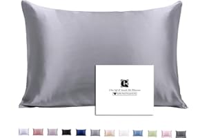 Silk Pillowcase for Hair and Skin with Hidden Zipper, Ravmix Both Sides 21Momme Mulberry Silk Cooling Pillow Case Standard Size 20×26inches, 1PCS, Lilac Grey