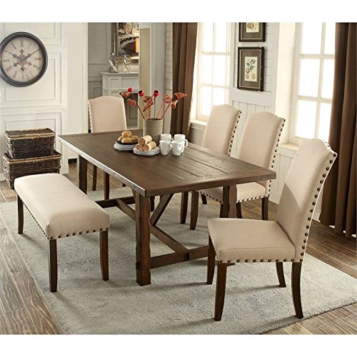 Furniture of America Weth 6 Piece Dining Set in Rustic Walnut