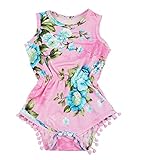 PoshPeanut® Cute Toddler Baby Girls' Floral Summer Outfit PomPom Romper