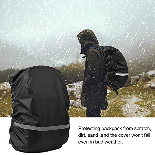 EDOBIL Rainproof Cover Waterproof Backpack Rain Cover With Reflective Strip for Hiking Camping Traveling Outdoor Activities (Black, Medium)
