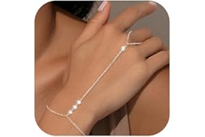 Rotnso Hand Chain Bracelet for Women Dainty 14K Gold/Silver Plated Ring Chain Diamond Cubic Zirconia CZ Beaded Station Bracelet Trendy Simple Fashion Body Jewelry Waterproof Gifts for Her