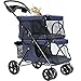 WINGOFFLY Double-Deck 4 Wheels Pet Dogs Cats Stroller with Cup Holder(Navy Blue)thumb 1