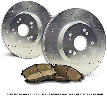 [Rear Kit][Ready-to-Install] 2 Silver Coated Cross Drill TOP-NOTCH Disc Brake Rotors + 4 Ceramic Pads[Liberty Wrangler][5lug]