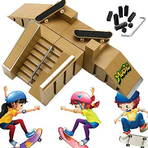 Skate Park Kit Ramp Parts,Mini Fingerboard Rails Starter Kit for Finger Skateboard Ultimate Parks Training Props for Tech Deck Circuit Board(41.5x21x9.5cm) - Thumbnail 6