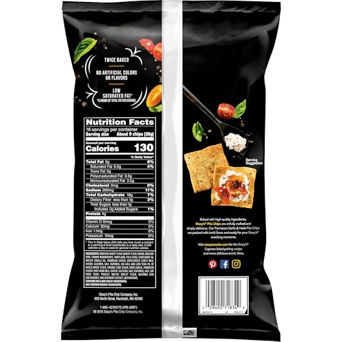 STACY’S PITA CHIPS, PARMESAN GARLIC & HERB BAKED CHIPS, 16 OZ SNACK BAG