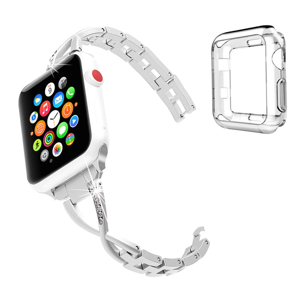 Yicon Compatible Apple Watch Band 38mm 42mm Women, Stainless Steel Metal Replacement Strap X-Link iwatch Apple Watch Series 3,2,1,Nike+, Sport, Edition,Silver, Rosegold (Sliver, 38mm)