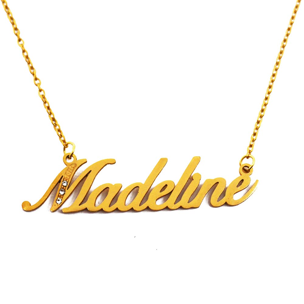Kigu Name Necklace Madeline - Gold Tone - Custom Name Necklace - Personalised Jewellery for Ladies- Customised Jewellery for Girls- Custom Pendant Madeline