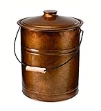 Plow & Hearth Deluxe Double-Bottom Metal Fireplace Ash Bucket with Lid and Handle-Galvanized Steel and Aluminum with Painted Finish-10, Copper, 10" Diameter x 13" H